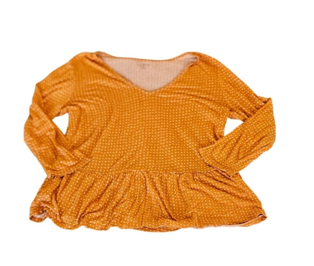 LOFT Outlet Mustard Yellow Polka Dot Peplum Size Small Boho Long Sleeve Blouse